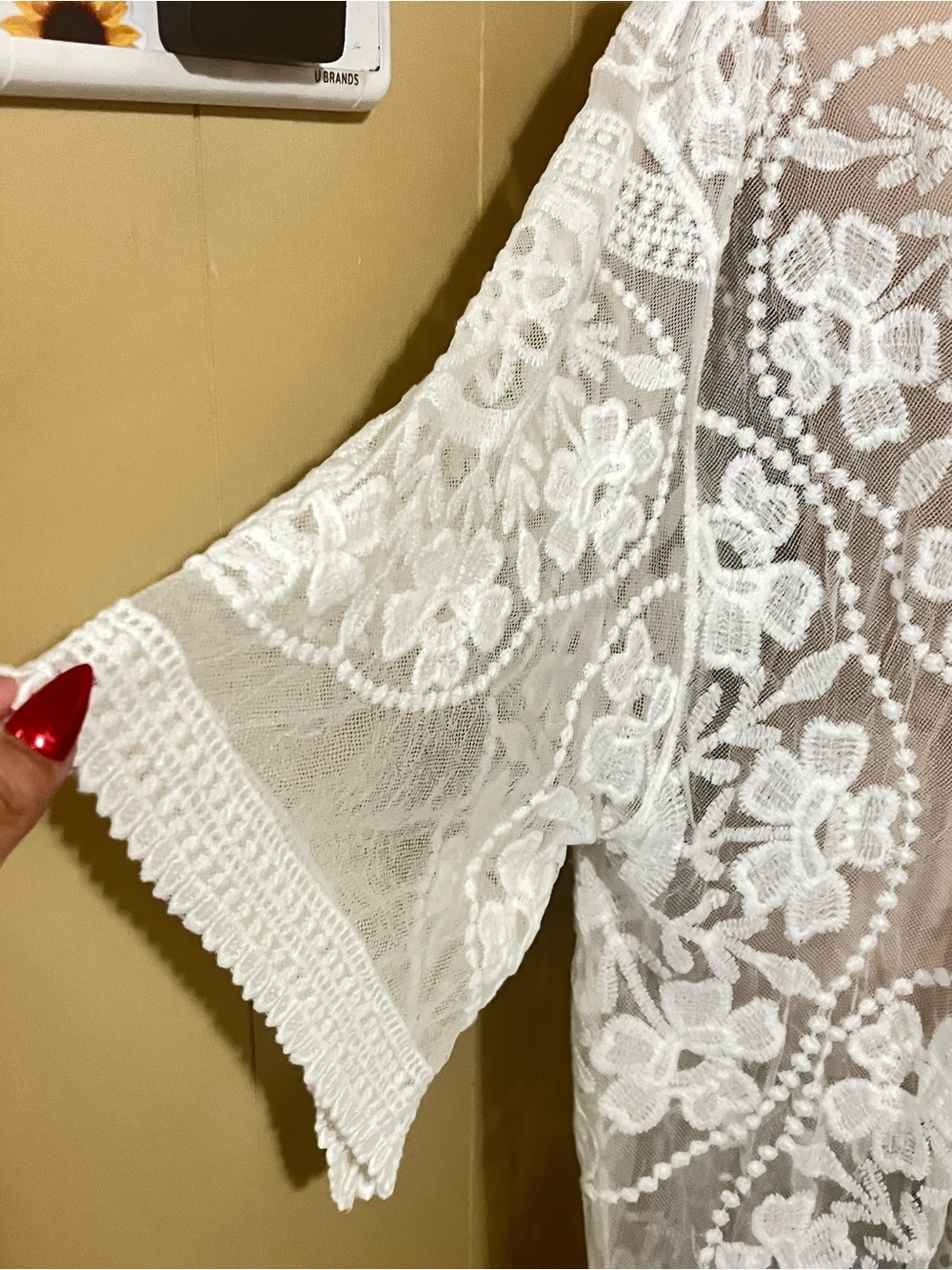 White Boho Lace Kimono Duster Floral Embroidered Festival Coverup One Size NWOT - Picture 3 of 9